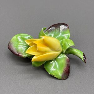 Vintage Porcelain Flower Brooch Cara China Staffordshire England Yellow Rose Bud